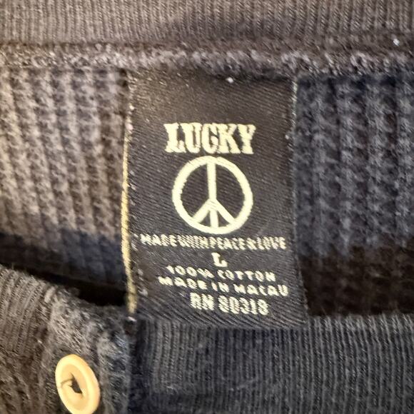 Lucky Brand Shirt Womens Large Vintage Henley Black Embroidered Knit Y2K Japan - Picture 6 of 8